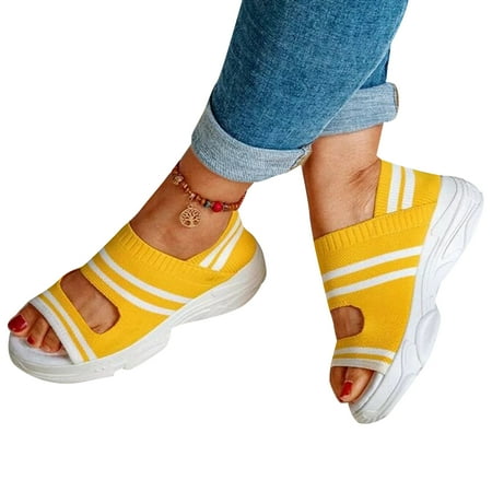 

Casual Woven Wedges Comfy Open Toe Sandals Peep Toe Slip On Stretch Fabric Platform Summer Sandals for Women