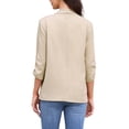 thumbnail image 3 of Blazer de oficina INSPIRE CHIC para mujer con cuello chal, mangas 3/4 arrugadas, blazer de traje elegante, talla XS, color caqui, 3 of 6