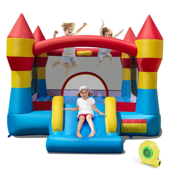 Gymax 3-in-1 Kids Bouncer w/Slide Large Jumping Area & Basketball Hoop w/ 480W Blower