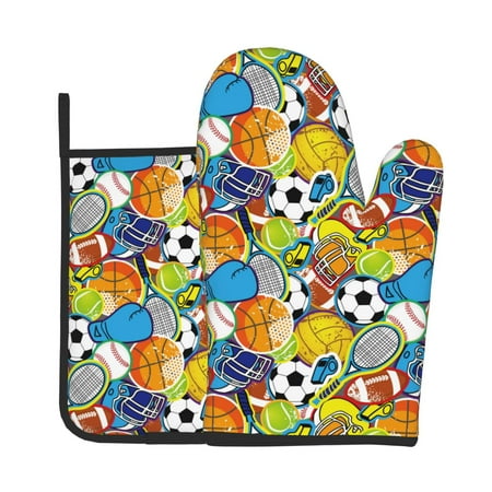 

KLL Various Balls Pattern Oven Mitts and Pot Holders 2pcs Sets for Kitchen Oven Mitt Heat Resistant 536°F Oven Gloves for Kitchen Cooking and Baking