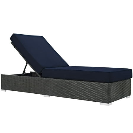 Modern Outdoor Chaise Lounge Modern Contemporary Urban Design Outdoor Patio Balcony Chaise Lounge Chair Lounge, Navy Blue, Rattan ()