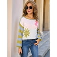 thumbnail image 4 of Women'S Fall Winter Long Sleeve Knit Sweater Fashion Floral Striped Crewneck Pullover Tops Yellow L, 4 of 8