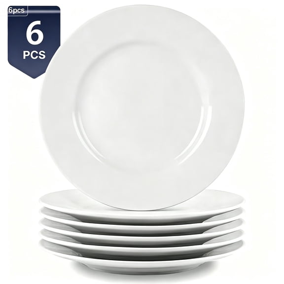 Porcelain White Salad Plates, Set of 6, 8 Inch