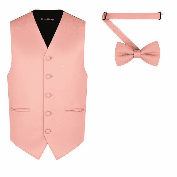 Oliver George 2pc Men's Solid Formal Suit Vest Waistcoat Tuxedo Dress Vest and Bowtie Set for Suit or Tuxedo Dusty Rose X-Large