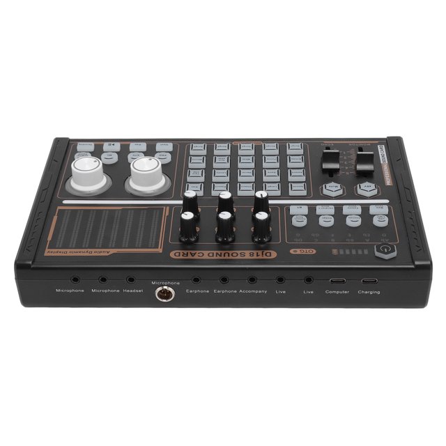 DJ18 Live Sound Card, DJ18 Sound Mixer Board Strong Stability Colorful Lights Connection Noise Reduction for Singing for 48V Microphone