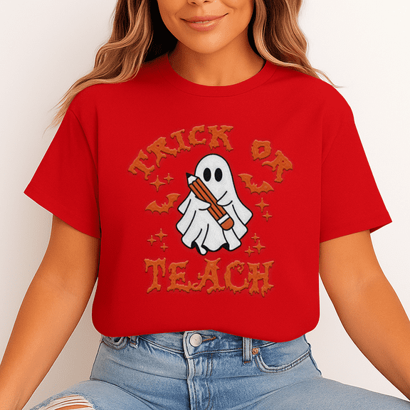 Trick or Teach Teacher Halloween Shirt, Unisex 100% Cotton Ghost Graphic Tee – Gift for Halloween