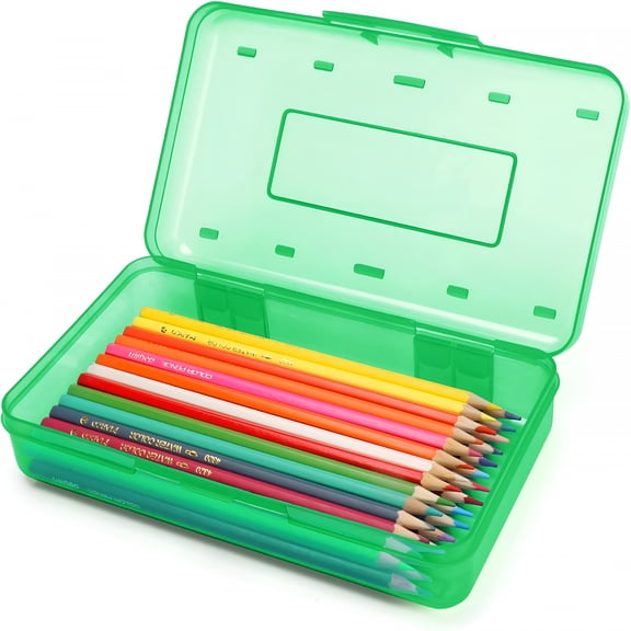 ACDANC Plastic Pencil Box,Large Capacity Clear Pencil Case,1 Pack Hard Pencil Case,Clear Crayon Box with Snap-tight Lid Stackable Design,Plastic Storage Box for Office Supplies,Green