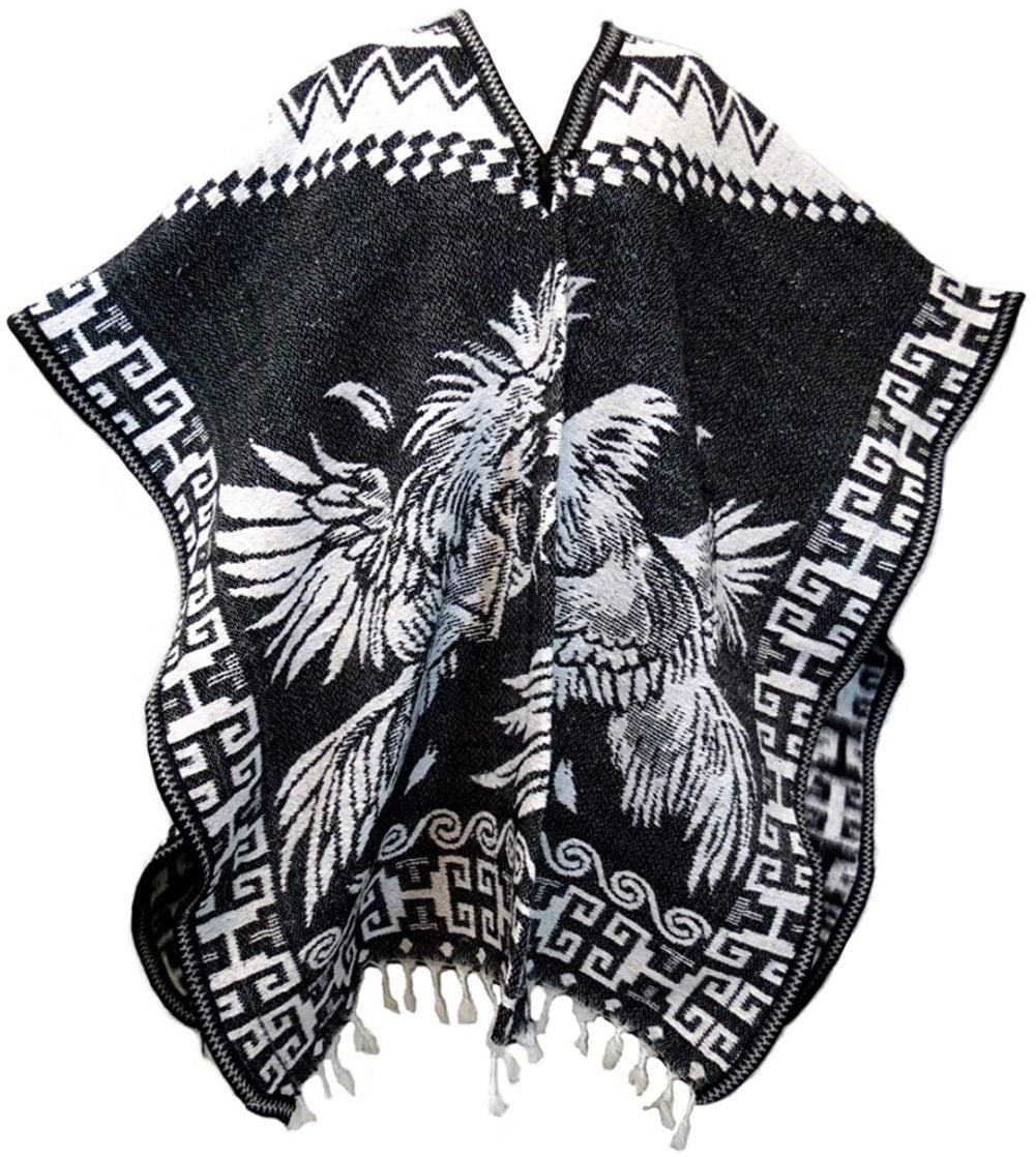 Black ONE SIZE FITS ALL Blanket Gaban BIG AND TALL EXTRA WIDE Mexican PONCHO 