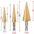 thumbnail image 4 of 3 piezas de brocas escalonadas de 3-12/4-12/4-20 mm, cono de acero de alta velocidad, recubierto de titanio, juegos de herramientas para cortar agujeros de metal, 4 of 5