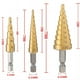 thumbnail image 4 of 3 piezas de brocas escalonadas de 3-12/4-12/4-20 mm, cono de acero de alta velocidad, recubierto de titanio, juegos de herramientas para cortar agujeros de metal, 4 of 5