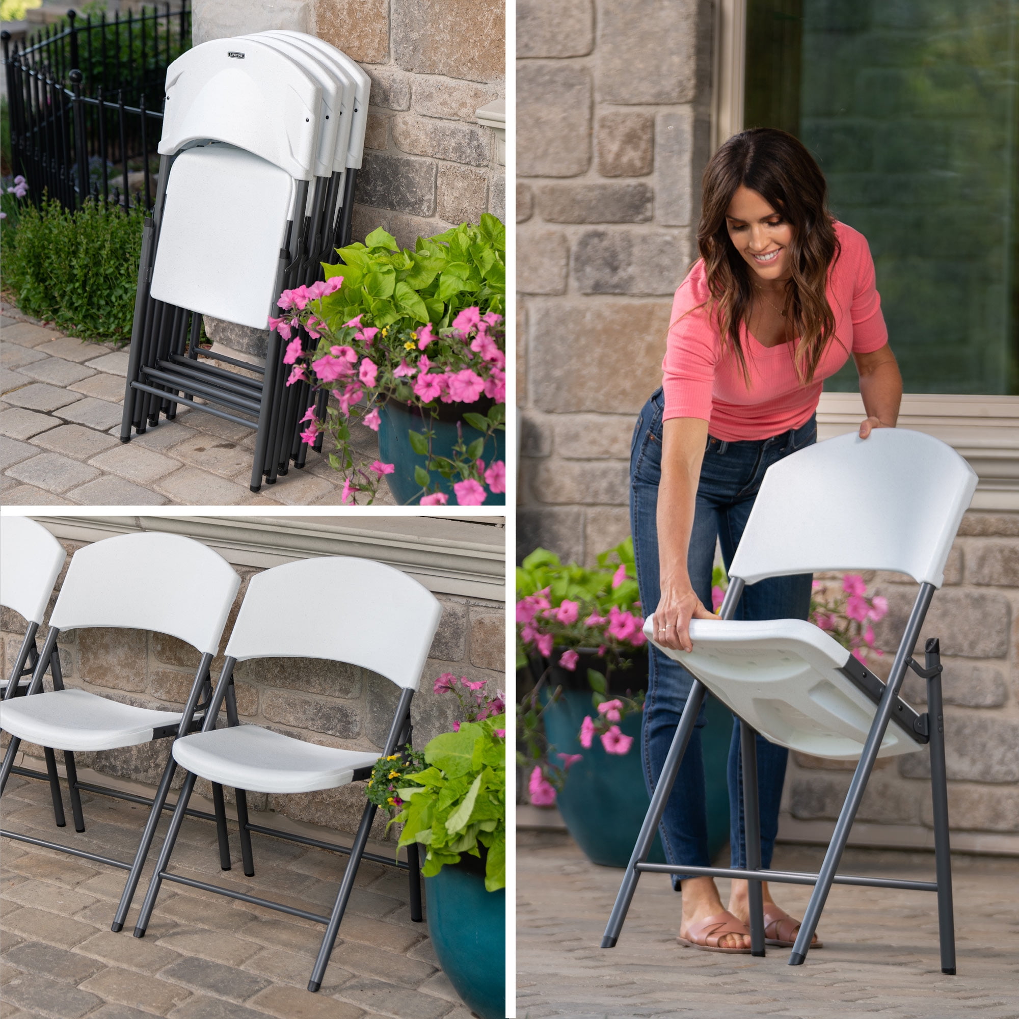 Lifetime Lightweight Indoor Outdoor Plastic Folding Chairs, White, 4 Piece