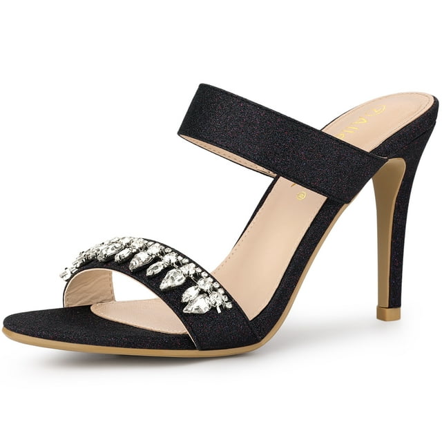 Sandalias de Tacón de Aguja Diamante de Imitación Brillantina Para Mujeres Allegra K Azul profundo 41