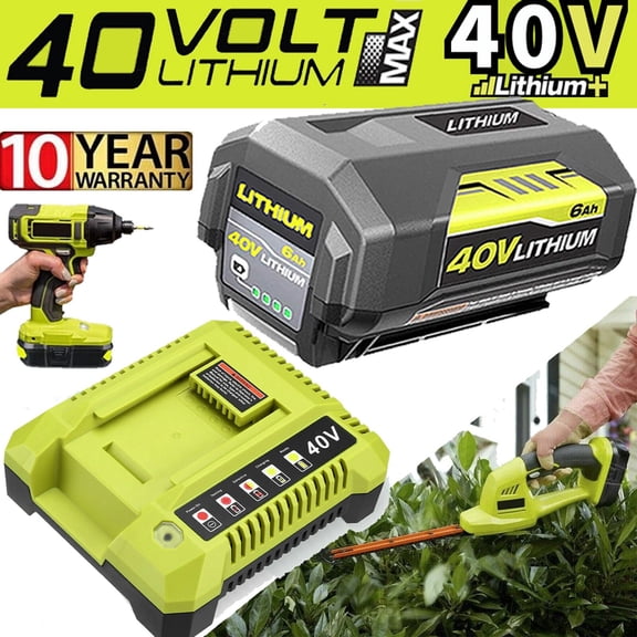 6.0Ah 40 Volt Replacement for Ryobi 40V Battery and OP401 Charger Kit Lithium OP4040 OP40401 OP4026 OP40261 OP4050 OP40601