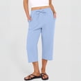 thumbnail image 6 of HKYNLAG Womens Capri Pants Cotton Linen Drawstring Elastic Waisted Casual Cropped Trousers with Pockets Blue L, 6 of 6