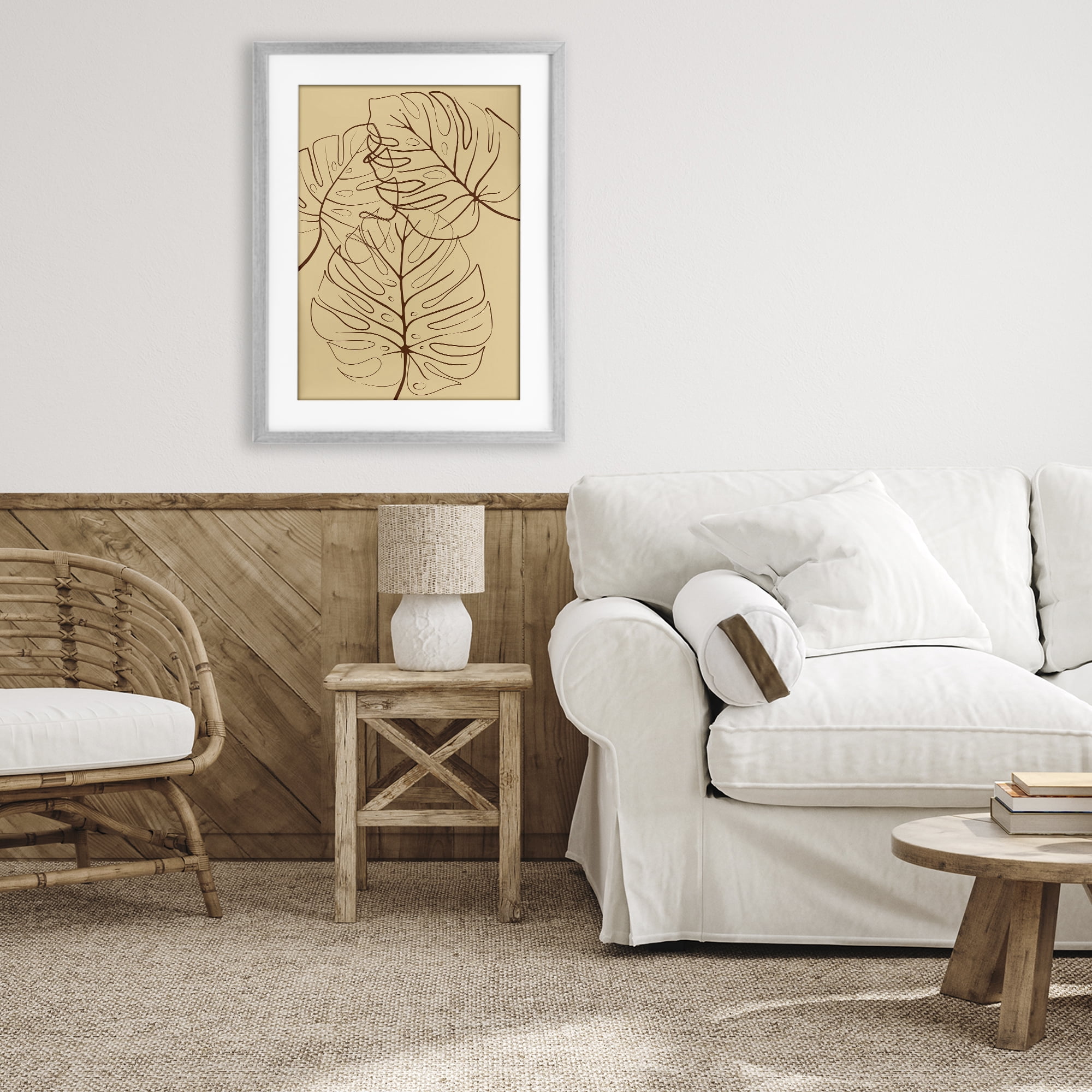 Stupell Industries Autumn Monstera Leaf Contour Gray Framed Print Under Glass, design by Martina Pavlova