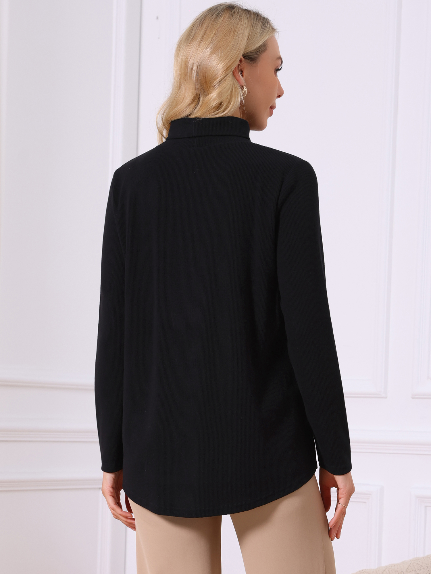 DARING DIVA Women's Turtleneck Sweater Long Sleeve Loose Fit Knit Top S Black