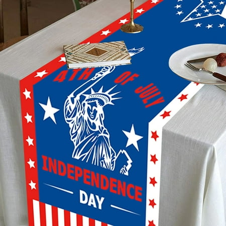 

〖Yilirongyumm〗 Home Decor Stars Table Runner With Usa Flag Topper Toothpicks 4Th Of July Patriotic Memorial Day Independence Day Holiday Kitchen Dining Table Runners For Home Party Decor