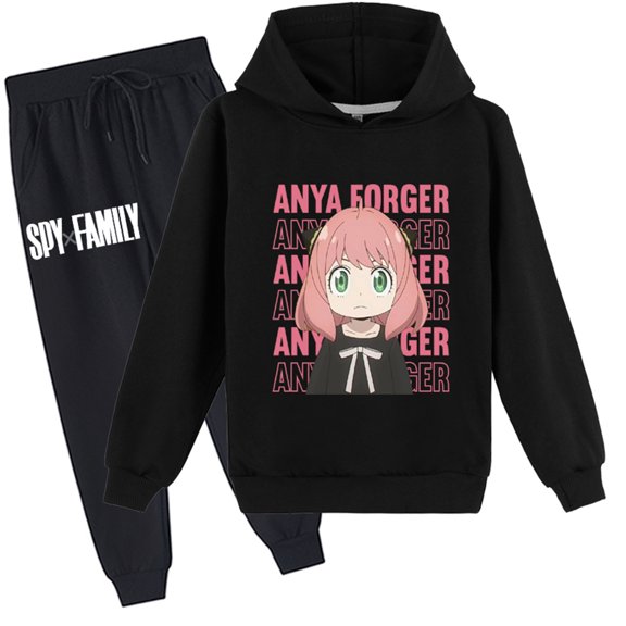 2 Piece Outfits Spy Family Long Sleeve Tops and Sweatpants Set-Lightweight Pullover Hooded Sweatshirt Suit for Teen