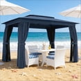 thumbnail image 2 of 12 X 9 FT Double-roof Design Canopy Shelter, Large Outdoor Gazebo with Steel Columns, Outdoor Heavy Duty Party Tent with Mosquito Nettings and Privacy Screens for Backyard, Garden, Lawn, Blue, 2 of 8
