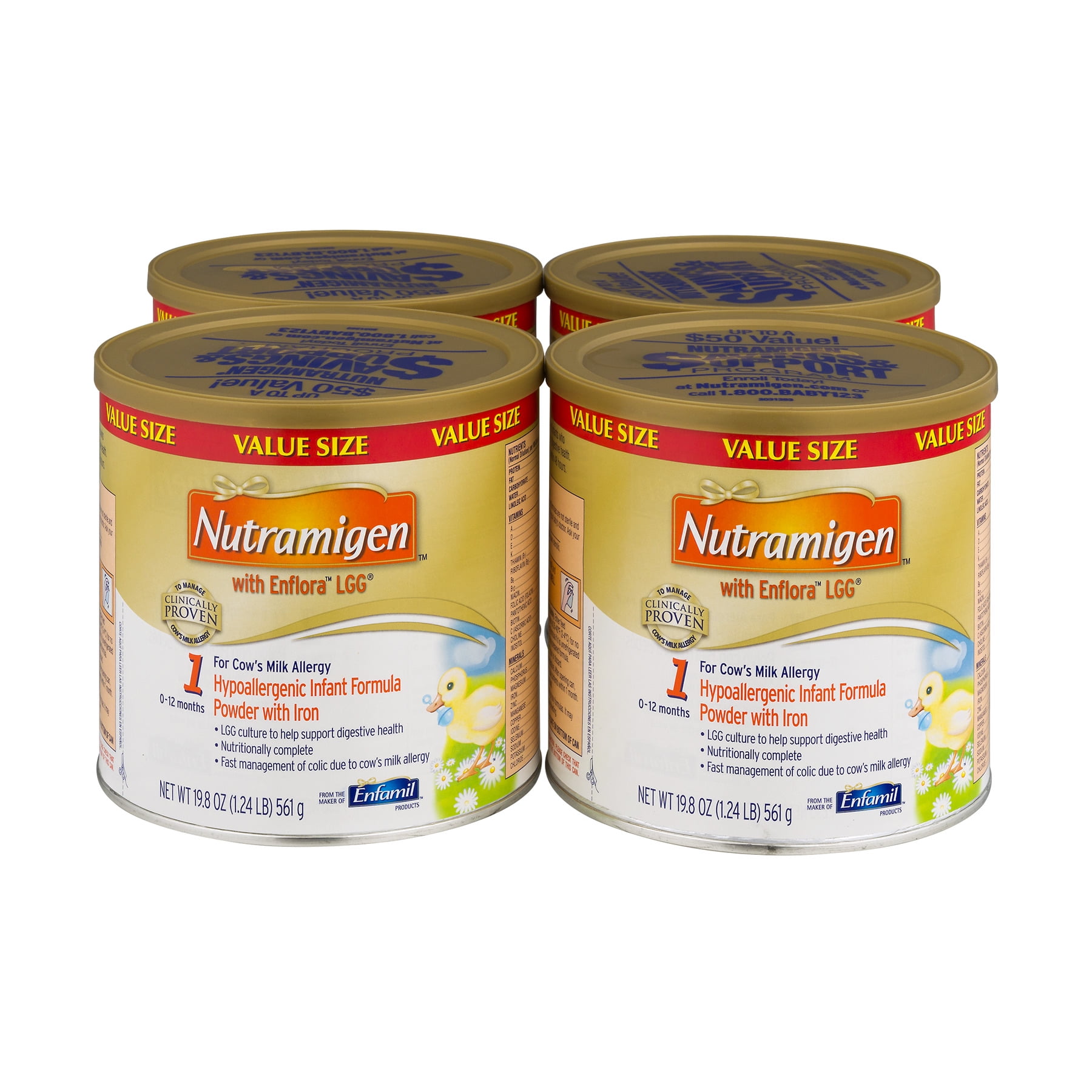 Nutramigen with Enflora LGG baby formula 19.8 oz Powder can, Pack of 4