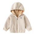 thumbnail image 3 of Cethrio Boys Hooded Fleece Jacket, Lightweight Full Zip Embroidery Warm Fall Winter Outerwear Size 7-8 Years Beige, 3 of 8
