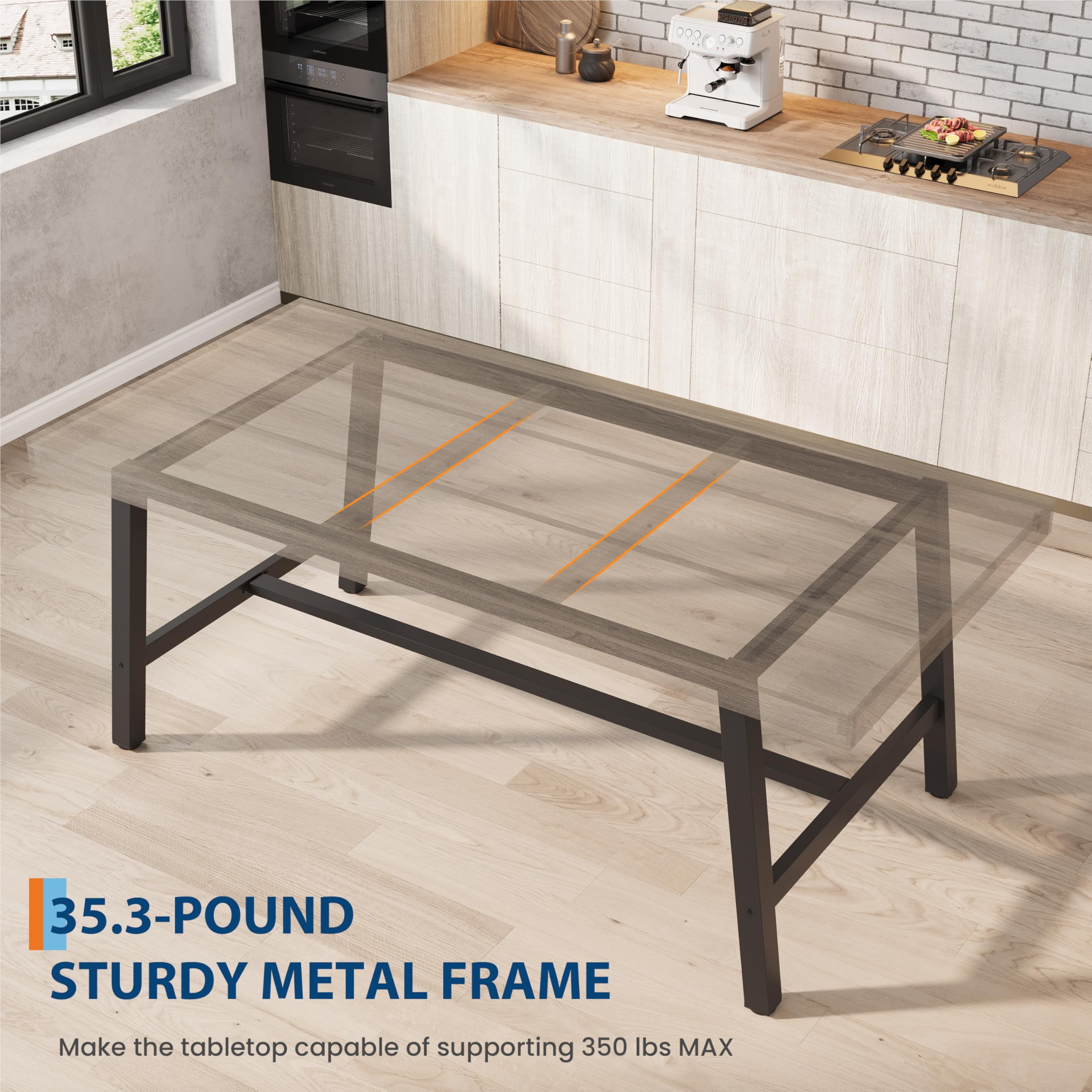Industrial Dining Table for 6-8 People, 70.87" Long Kitchen Table with Sturdy Metal Frame, Rectangular Counter for Dinner, Kitchen, Dining Room (Grey Walnut, 71" Non-extendable)