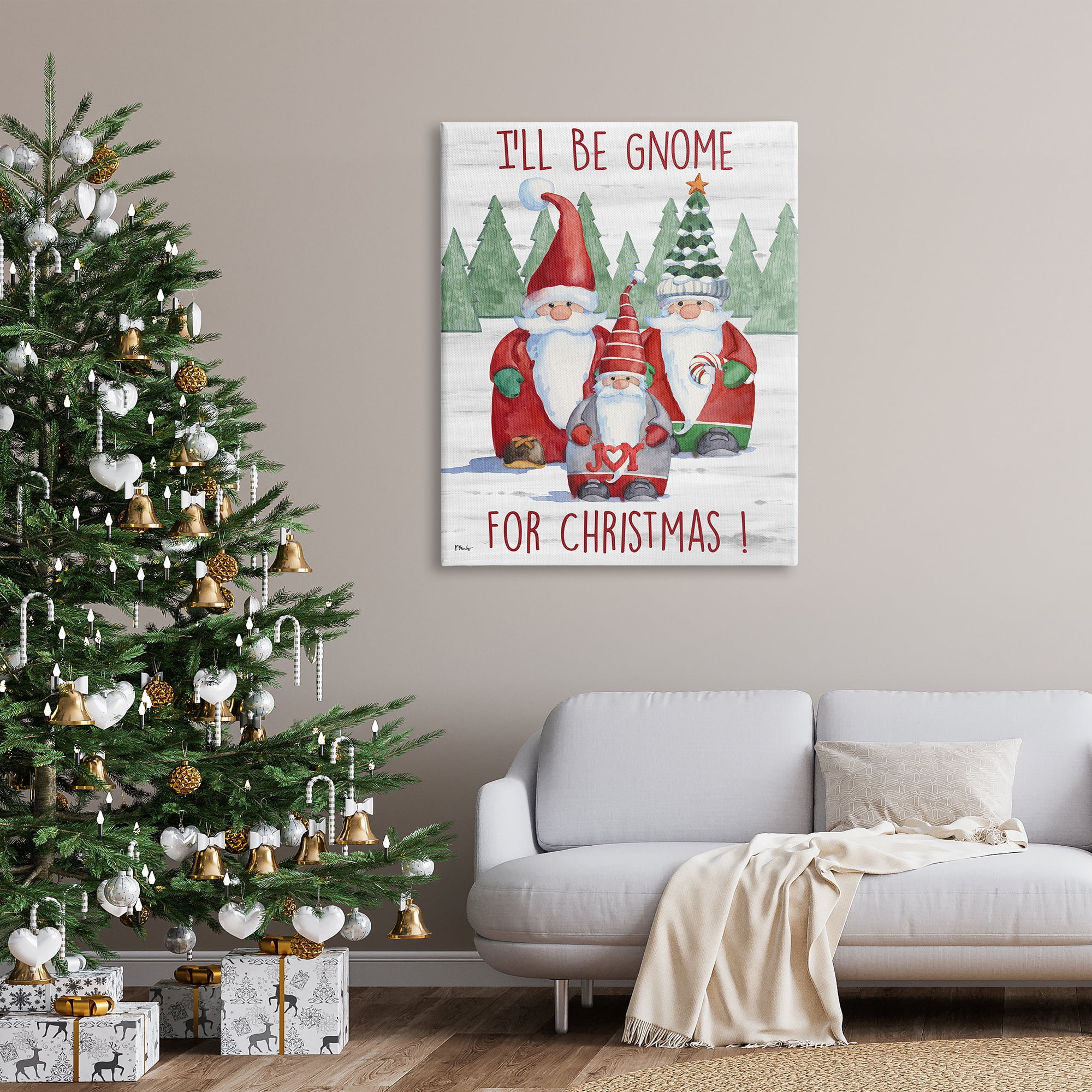 Stupell Industries Gnome For Christmas Phrase Holiday Painting Gallery Wrapped Canvas Print Wall Art, 36 x 48