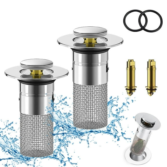Stainless Steel Pop-Up Sink Drain Strainer with Removable Basket, Hair Catcher