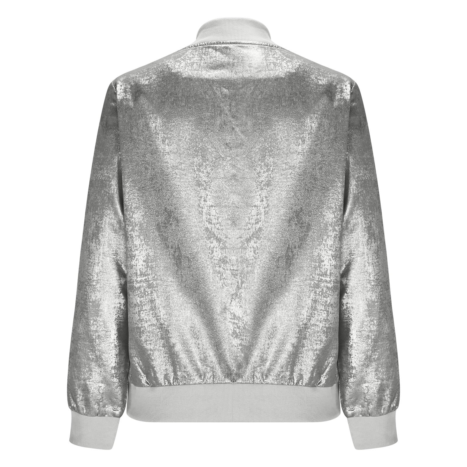 Women's Metallic Zipper Bomber Jacket Outwear Long Sleeve Lightweight Jacket Coats