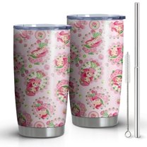 20oz Tumblers Strawberry Princess Pattern Stainless Steel Vacuum Insulated Double Wall Travel Tumbler Cups Mug with Lid and Straw,Cleaning Brush for Cold & Hot Drinks