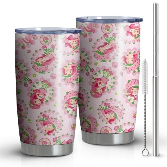 20oz Tumblers Strawberry Princess Pattern Stainless Steel Vacuum Insulated Double Wall Travel Tumbler Cups Mug with Lid and Straw,Cleaning Brush for Cold & Hot Drinks