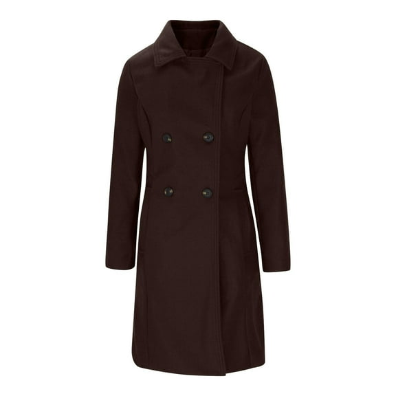 WCMZJ Women Elegant Notched Collar Double Breasted Wool Blend Over Coat Solid Color Fall Winter Pea Coat with Pockets Coffee XL