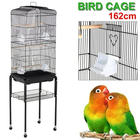 Yaheetech 63" Rolling Bird Cage Parrot Finch Aviary Pet Perch w/Stand Black