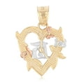 thumbnail image 2 of Ioka-14K Tri Color Gold 15 Years Quinceanera Years Heart Charm Pendant For Necklace or Chain, 2 of 7