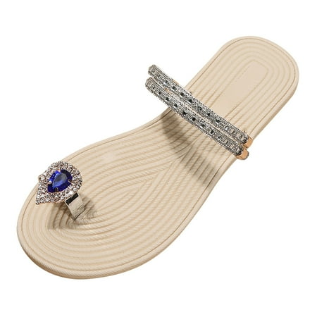 

HIBRO Women Slippers Flat Toe Slippers Rhinestone Slippers Fashion Beach Sandals Sandals on Heels Flat Beach Sandals for Women