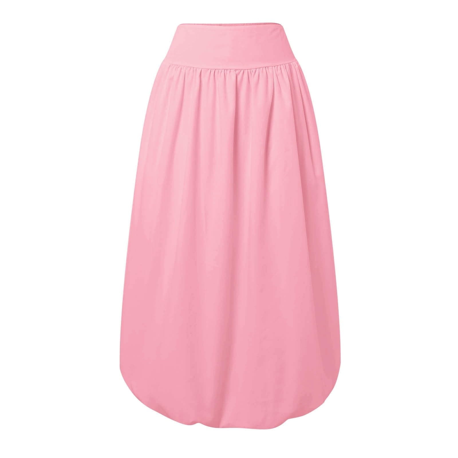 Women Bubble Maxi Skirt Summer Elastic High Waist a Line Long Skirt Casual Ruffle Pleated Midi Half Dress with Pockets M
