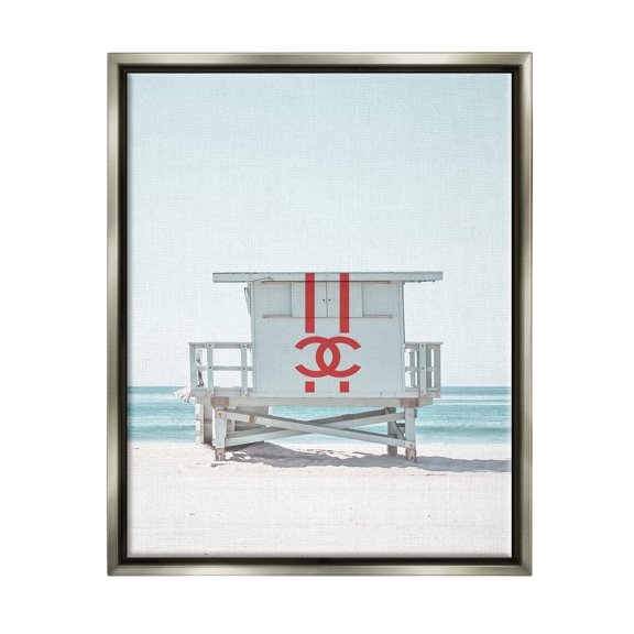 Stupell Industries Glam Summer Beach Hut Nature Painting Gray Floater Framed Art Print Wall Art, 17 x 21