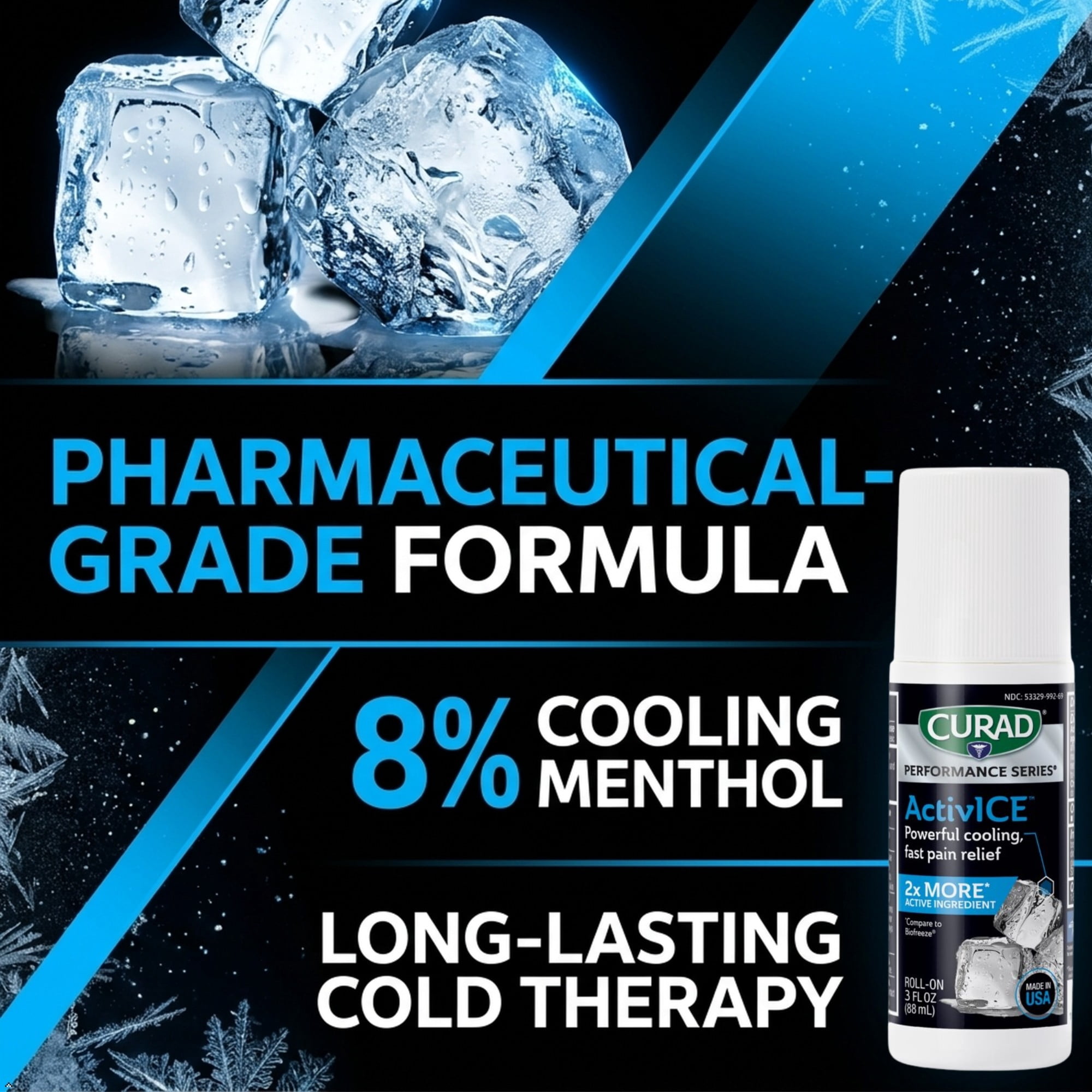 (2 pack) CURAD® ActivICE™ Roll-On Cooling Gel, Topical Pain Relief for Arthritis, Muscle and Body Aches, 3- Fl oz