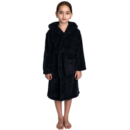 

TowelSelections Big Girls’ Robe Kids Soft Plush Hooded Fleece Bathrobe Size 12 Navy