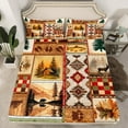 thumbnail image 2 of Manfei Aztec Geonetric Queen Sheet Sets for Adult, Farmhouse Lodge Cabin Flat Sheet, Wildlife Animal Queen Fitted Sheet, Microfiber Bedroom Decor, 4pcs, 2 of 7