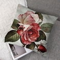thumbnail image 7 of Flower Throw Pillow Cushion Cover, Shabby Form Romantic Design with Big Roses and Leaves Buds Hand Colored Image, Decorative Square Accent Pillow Case, Pink Red, 7 of 7