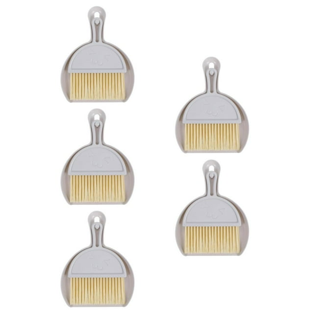 LEEYNEER 5pcs Mini Broom and Dustpan Set for Home Small Handheld Broom and Dust Pan Tiny Broom and Dustpan Hand Broom with Pan Mini Broom for Desktop Cleaning Light Grey
