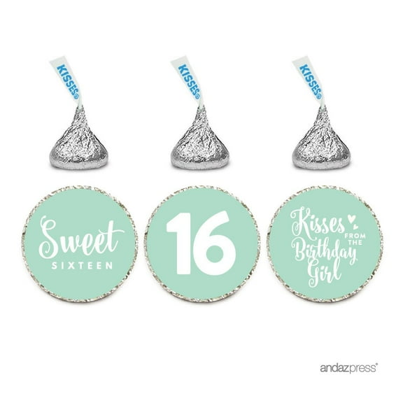 Chocolate Drop Labels Trio, Fits Hershey's Kisses, Sweet 16 Birthday, Mint Green, 216-Pack