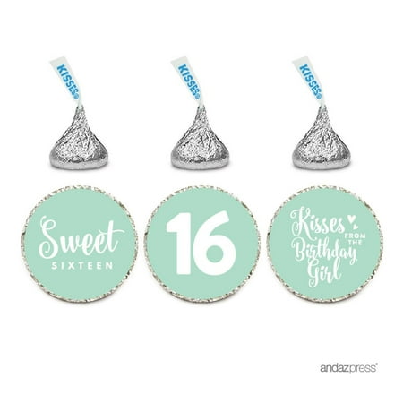 Chocolate Drop Labels Trio, Fits Hershey's Kisses, Sweet 16 Birthday, Mint Green,