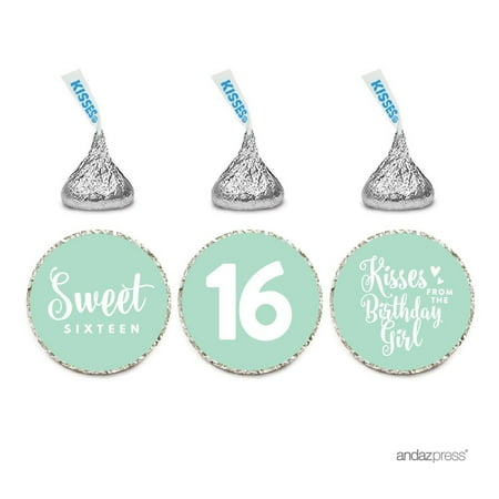 Custom Label Chocolate - Chocolate Drop Labels Trio, Fits Hershey's Kisses, Sweet 16 Birthday, Mint Green, 216-Pack