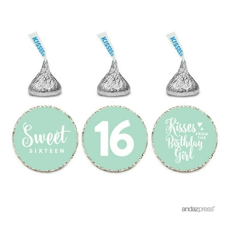 Chocolate Drop Labels Trio, Fits Hershey's Kisses, Sweet 16 Birthday, Mint Green,