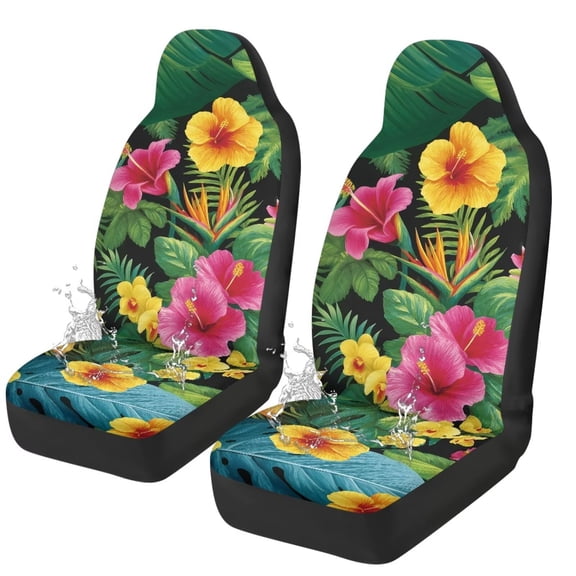 Yuyamidu Tropical Hibiscus Car Seat Covers Front Seats Only Palm Leaves Car Front Seat Protective Cover Waterproof Seat Covers for Cars Trucks SUVs Auto Interior Accessories