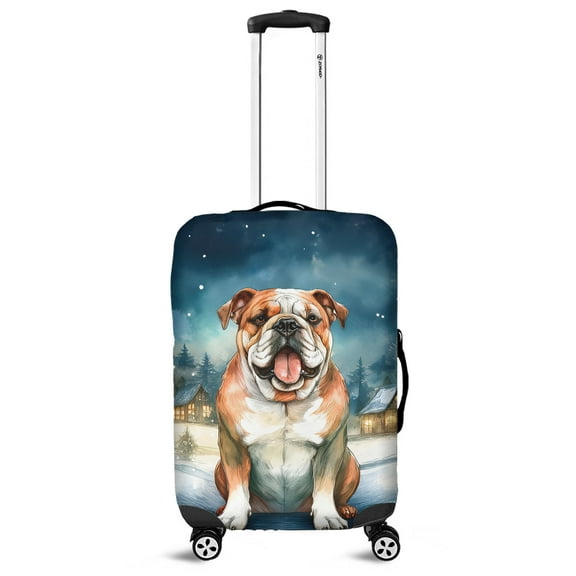 Hello Winter Bulldog Welcome Snowy Night Watercolor Vintage Travel Luggage Cover Dog Lover Gifts Idea Suitcase Dust Protective Decor - 01011