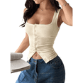 thumbnail image 2 of Womens Square Neck Button Down Ribbed Tank Tops Cute Sleeveless Summer Tops M, 2 of 7