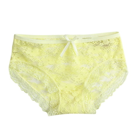 

Qcmgmg Low Waisted Bikini Panties for Women Lace Bowknot Solid Underwear